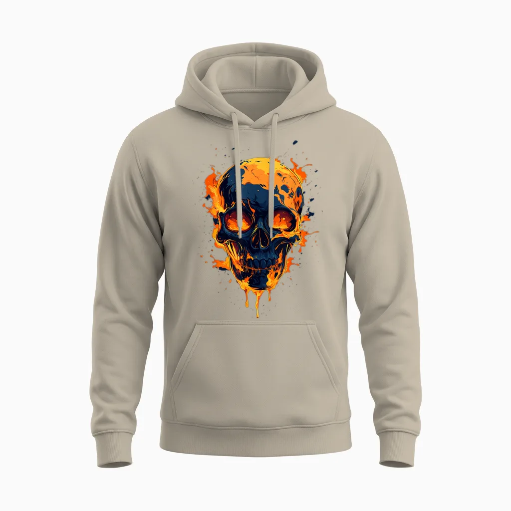 Skull on Fire, Flame, Elegant, Modern and Design! T-Shirt, Black, S Unisex Hoodie in Sand