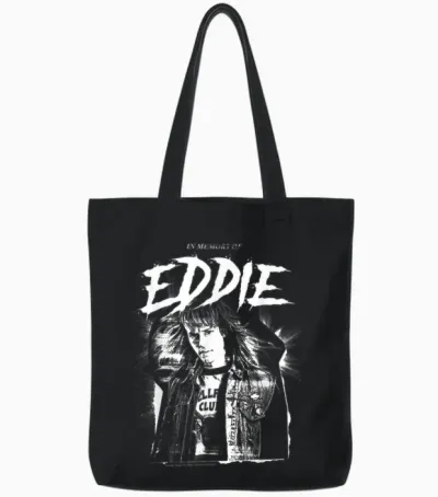 Stranger Things in Memory of Eddie Munson Hellfire Club T-Shirt, Black, S Tote Bags - Black