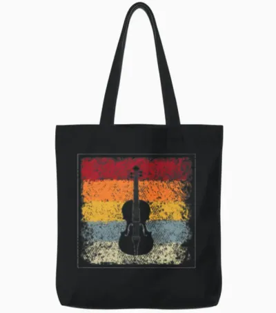 Violin Retro Tote Bags - Black