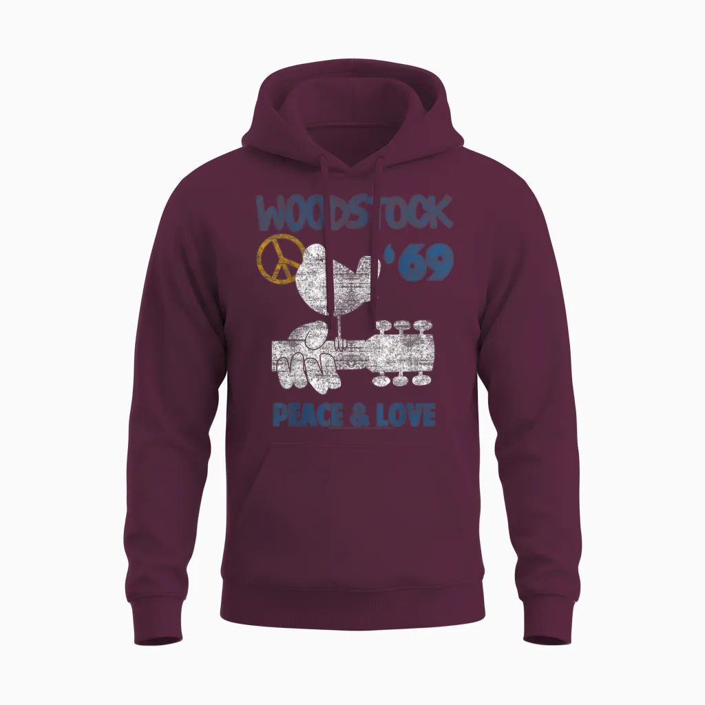Woodstock Peace and Love Unisex Hoodie in Maroon