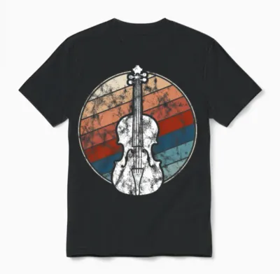 Violin in Retro Style Unisex T-Shirt - Black