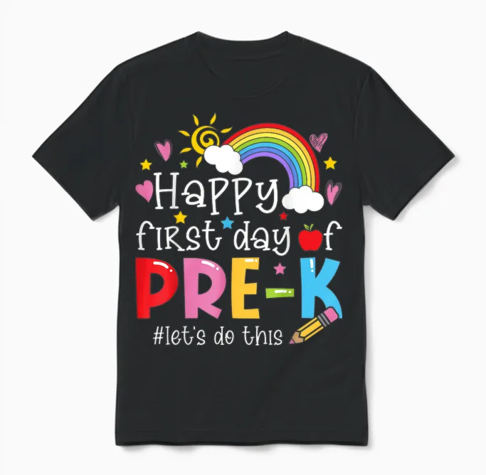 Happy First Day of Pre-K Pencil Teacher Kids Back to School Unisex T-Shirt in Black