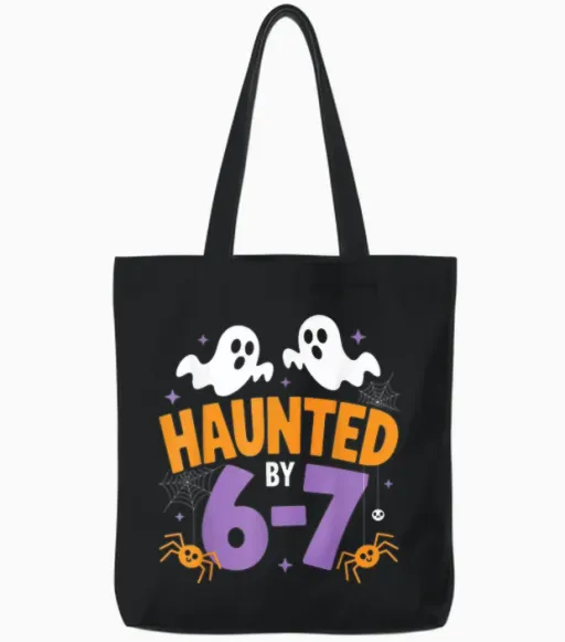 Haunted by 6-7 Funny Halloween Ghost Spooky Tote Bags - Black
