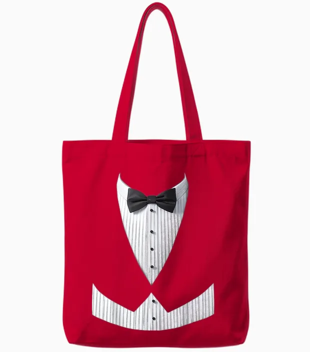 Tuxedo, Costume, Frac, Bowtie, Vest, Fake Tuxedo T-Shirt, Black, S Tote Bags in Red
