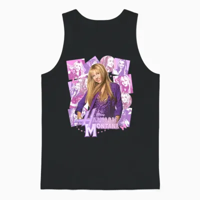 Disney Hannah Montana Epic Iconic Collage Big Chest Unisex Tank Top - Black
