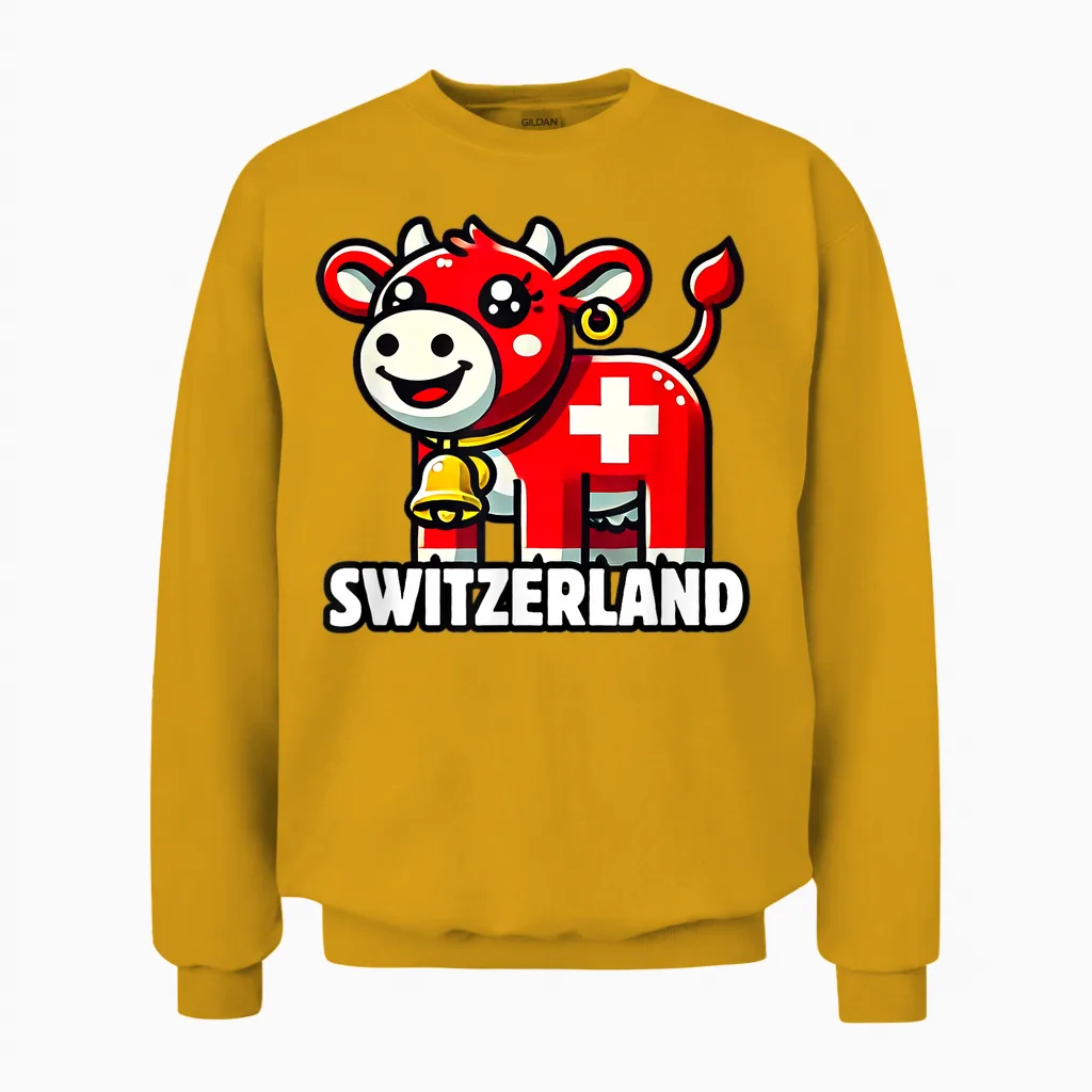 Schweizer Kuh Flagge Schweiz Süße Schweizer Alpen Unisex Sweatshirt in Gold