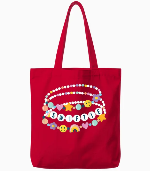 Vintage Taylor First Name Personalized Friendship Bracelet Tote Bags in Red