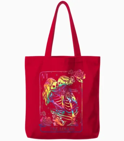 The Lovers Tarot Card Goth Tie Dye Kissing Lesbian Tote Bags - Red