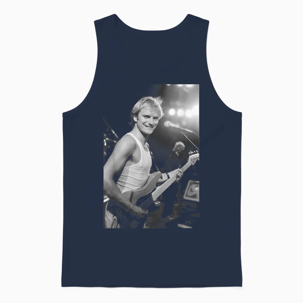 Sting, Singer of the Police, on American Tour in 1980 Unisex Tank Top in Navy