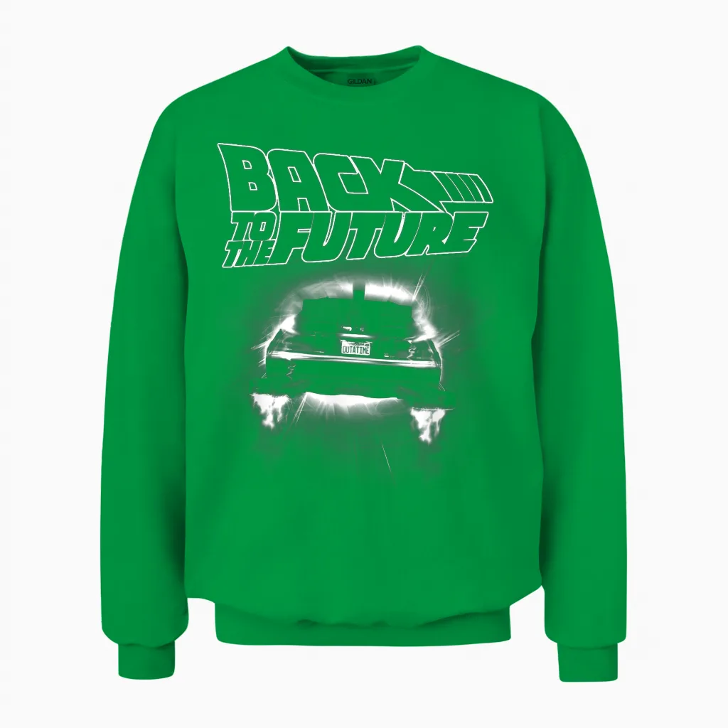 Back to the Future Delorean Fliegt Davon Unisex Sweatshirt in Irish Green