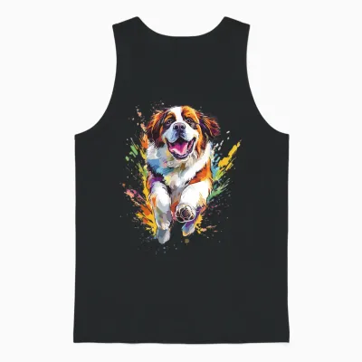 Splash Art Colorful for Lovers of St Bernard T-Shirt, Black, S Unisex Tank Top - Black