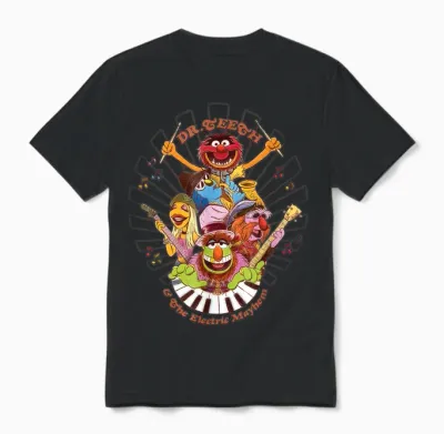 Disney the Muppets Dr Teeth & Electric Mayhem Keyboard Band T-Shirt, Black Unisex T-Shirt - Black