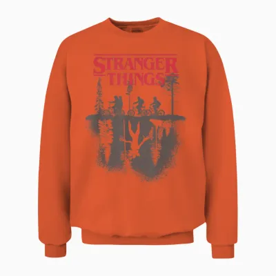 Stranger Things Silhouette Forest Logo T-Shirt, White, S Unisex Sweatshirt - Orange