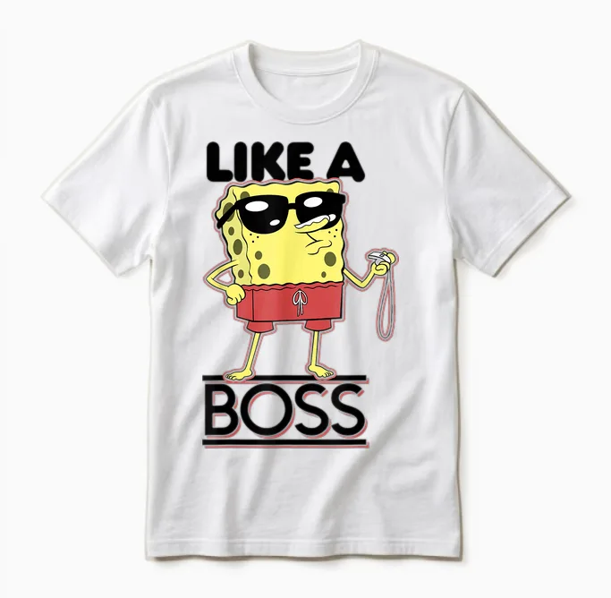 Spongebob Squarepants Lifeguard Like a Boss T-Shirt, Grey Unisex T-Shirt in White