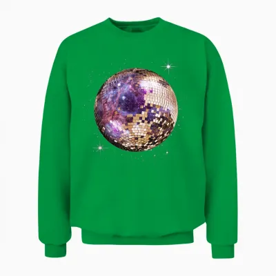 Disco Ball in Space Galaxy Club Retro T-Shirt, Black Unisex Sweatshirt - Irish Green