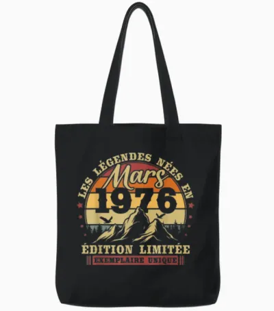 Vintage Mars 1976 Rétro Anniversaire 50 Ans Hommes Femmes Tote Bags - Black
