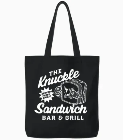 The Knuckle Sandwich Bar & Grill Fighting Joke Bar Humor Tote Bags - Black