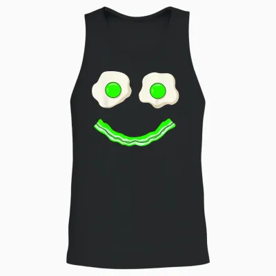 Green Smile Face Eggs and Bacon Ham Breakfast St Patrick's Unisex Tank Top - Black
