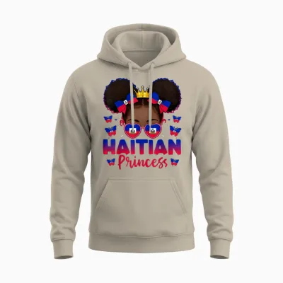 Haitian Princess Haiti Flag Afro Haitienne for Girls Unisex Hoodie - Sand