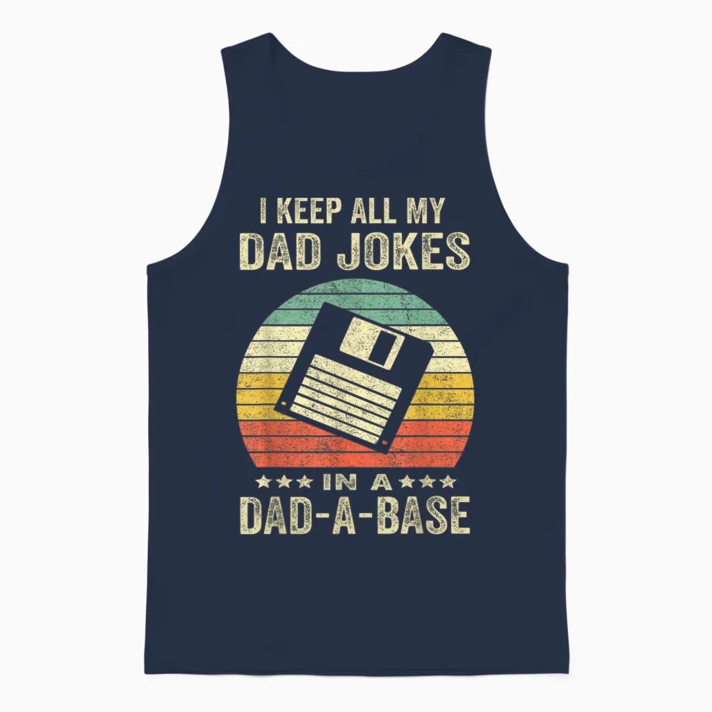 Mens Funny Dad Jokes in Dad-A-Base Vintage for Father's Day Unisex Tank Top in Navy