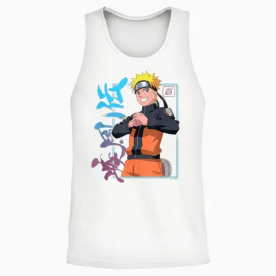 Naruto Shippuden Naruto Kanji Frame Colorful Anime Unisex Tank Top - White