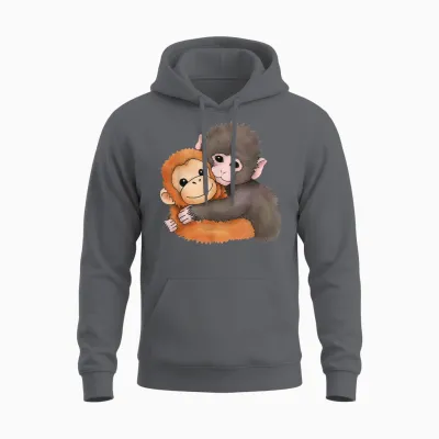 Cute Baby Monkey Named Punch Plush Hugging Unisex Hoodie - Charcoal