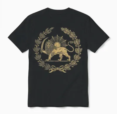 Iranian Persian Lion and Sun Emblem Symbol Unisex T-Shirt - Black