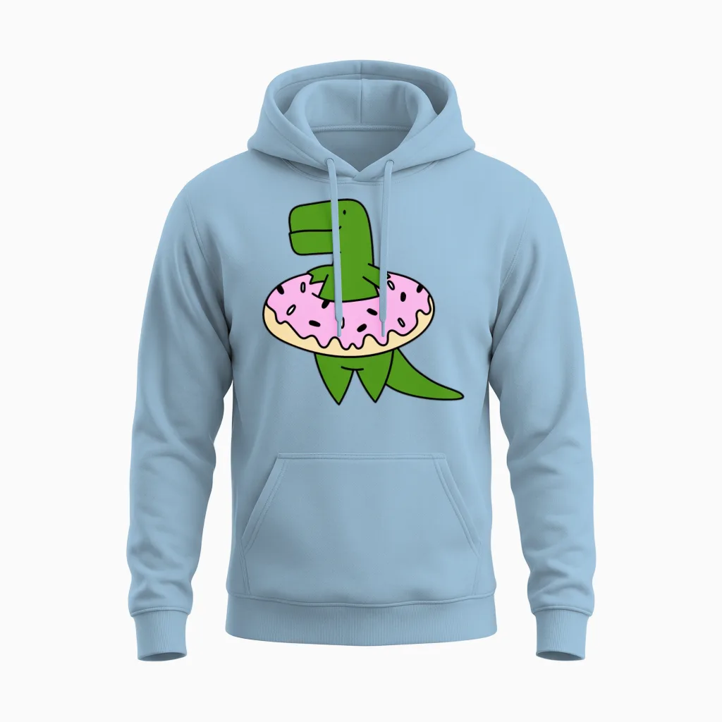 Funny Pizza Dinosaurus Unisex Hoodie in Light Blue