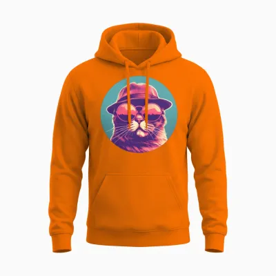 Retro Cat Lovers Style Unisex Hoodie - Safety Orange