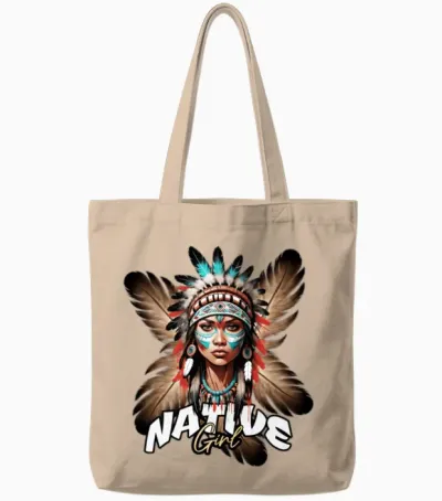 'native Girl' Feather Gd Tote Bags - Natural