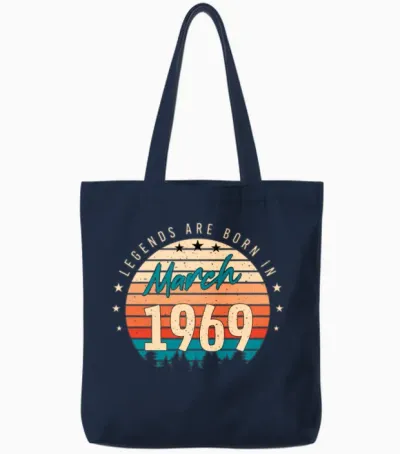 1969 in March Retro Tote Bags - Navy