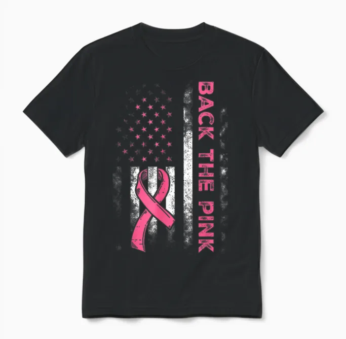 Back the Pink Us Flag Breast Cancer Awareness Women Men Unisex T-Shirt in Black