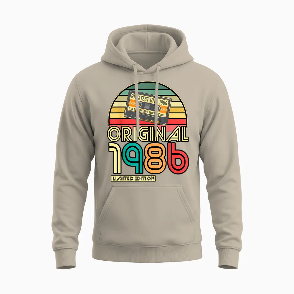 Legendary Since 1986 Birthday 1986 Retro Original 1986 Party T-Shirt, Black Unisex Hoodie in Sand