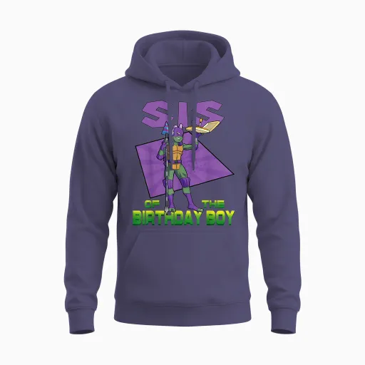 Mademark X Teenage Mutant Ninja Turtles - Donnie Sister of the Birthday Boy Pizza Theme Party Unisex Hoodie - Heather Sport Dark Navy