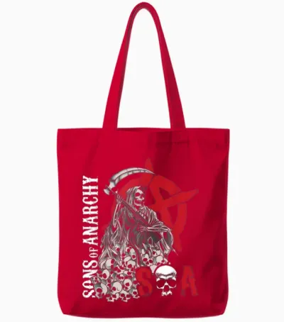 Sons of Anarchy Grim Reaper Pile of Skulls Biker Tv Show Tote Bags - Red