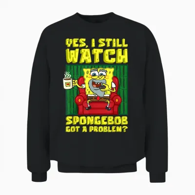 Mademark X Spongebob Squarepants - I Still Watch Spongebob Got a Problem Old Spongebob Adults Unisex Sweatshirt - Black