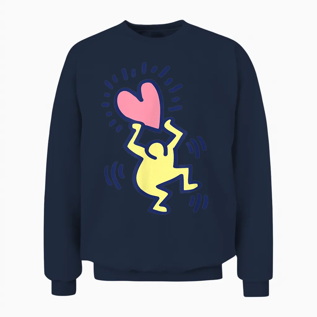 Keith Haring Tanzender Mann Mit Herz-Kunstwerk Unisex Sweatshirt in Navy