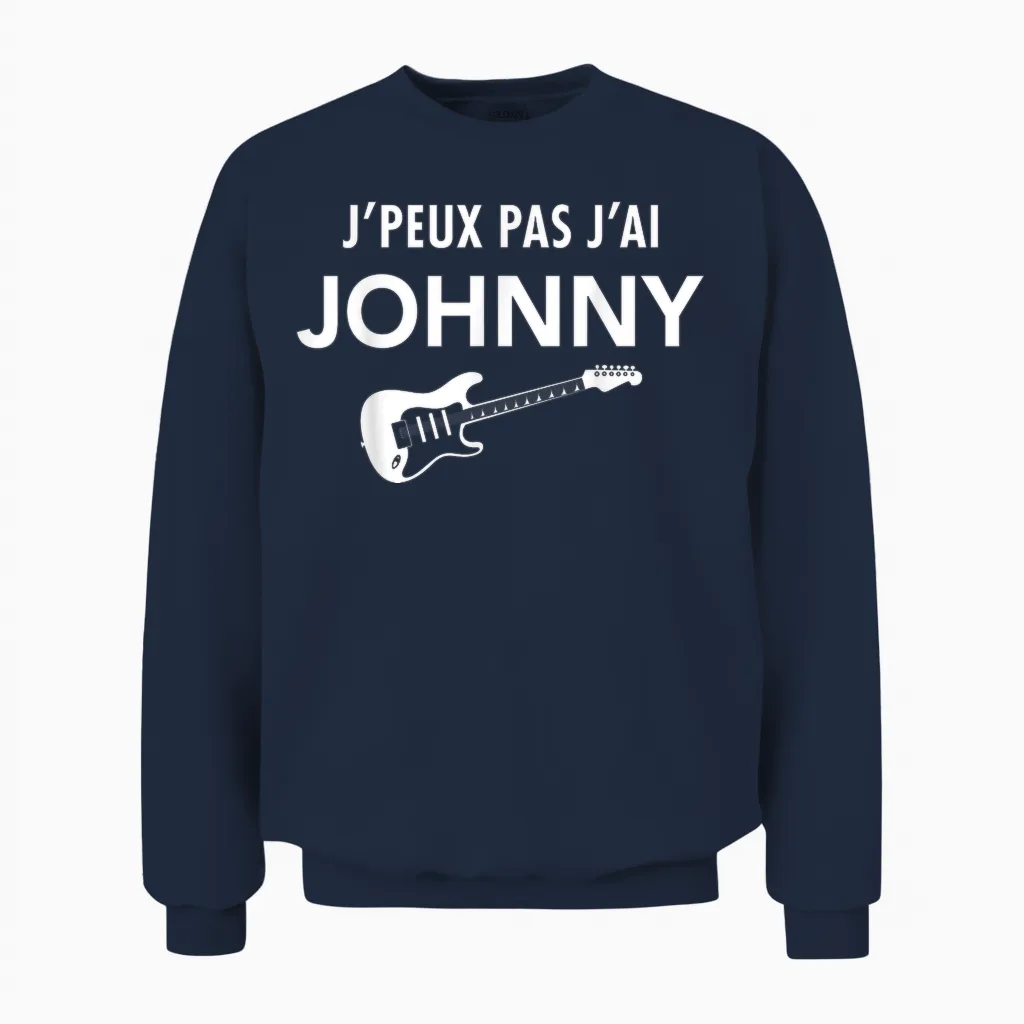 Je Peux Pas J'ai Johnny France Rock Passion Man and Woman T-Shirt, Black, S Unisex Sweatshirt in Navy