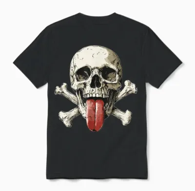Modern Skull, Tongue Out Pirate Skull T-Shirt, Black, S Unisex T-Shirt - Black