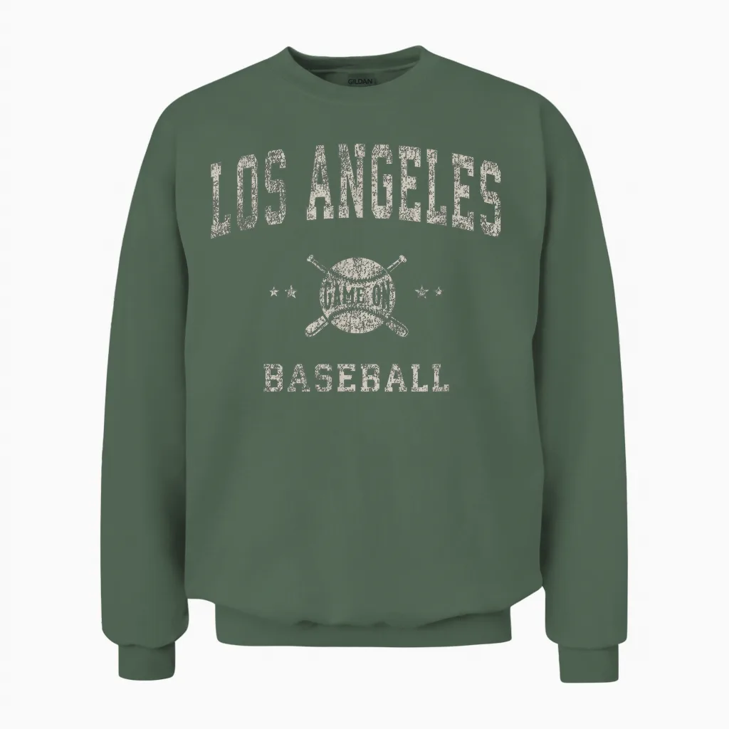 Los Angeles La Vintage Baseball Throwback Retro Design Unisex Sweatshirt in Military Green