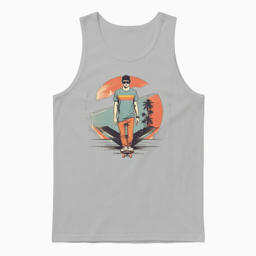 Retro Skateboarder Unisex Tank Top in Ash