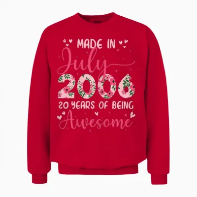 Juillet 2006 Cool Cadeau Anniversaire 20 Ans Pour Filles Unisex Sweatshirt - Red