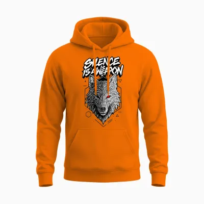Silent Predator Wolf Illustration Unisex Hoodie - Safety Orange
