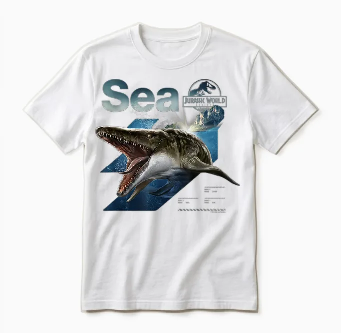 Jurassic World Rebirth Mosasaurus Sea Dinosaur T-Shirt, Black, S Unisex T-Shirt in White