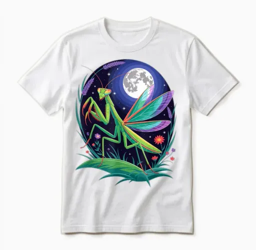Moonlight Praying Mantis Unisex T-Shirt in White