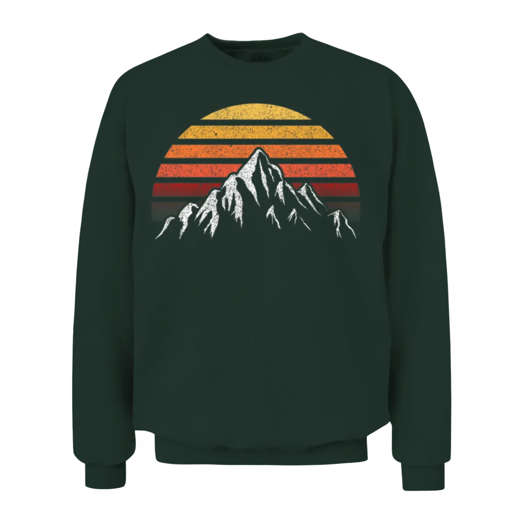 Retro Sunset Mountain Summer & Beach Unisex Sweatshirt - Forest