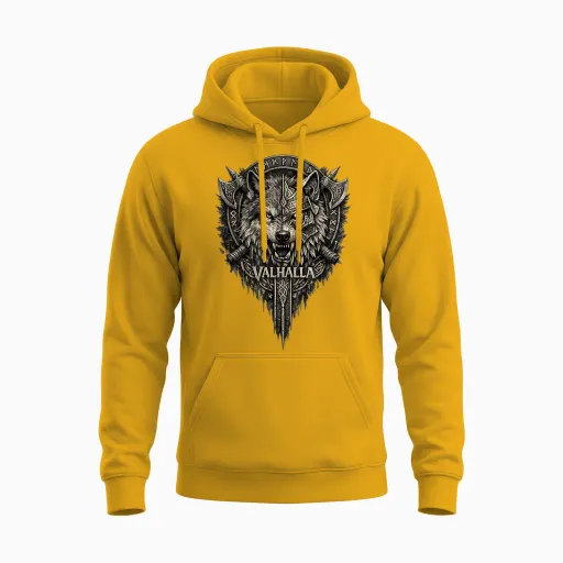 Wolf T-Shirt Wikinger Wolf Geschenk Odins Wölfe Valhalla Unisex Hoodie - Gold