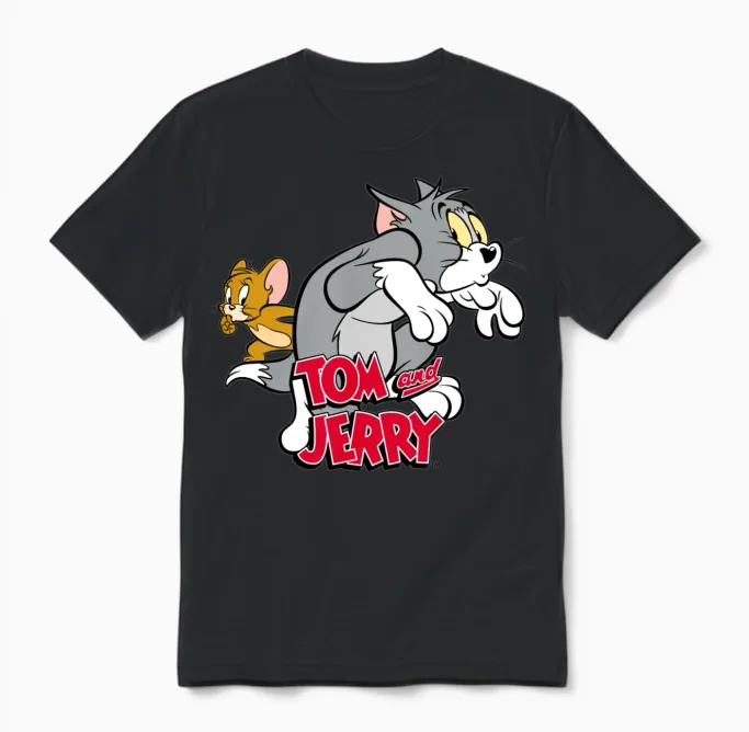 Tom and Jerry Tiptoeing Unisex T-Shirt in Black