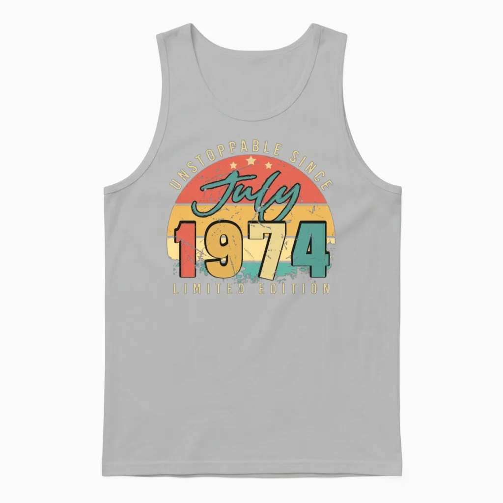 Vintage July 1974 Unisex Tank Top in Ash