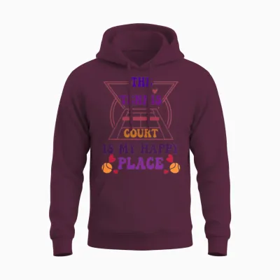 The Tennis Court Is My Happy Place Funny Unisex Hoodie - Maroon